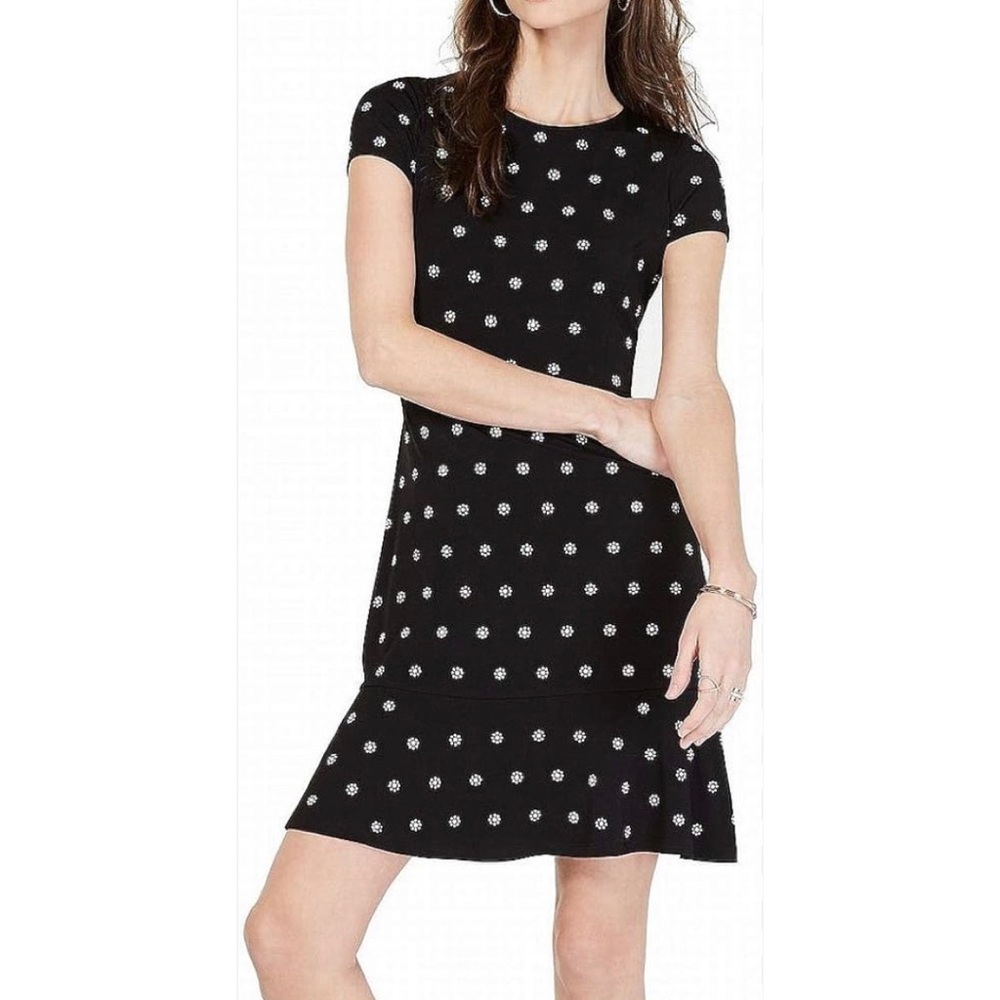 Michael Michael Kors Black Short Sleeve Mini Dress with Textured Floral Size 3X - Picture 1 of 8